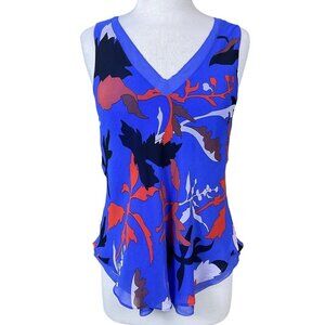 Rachel Roy Floral V-Neck Sleeveless Top Womens M Polyester